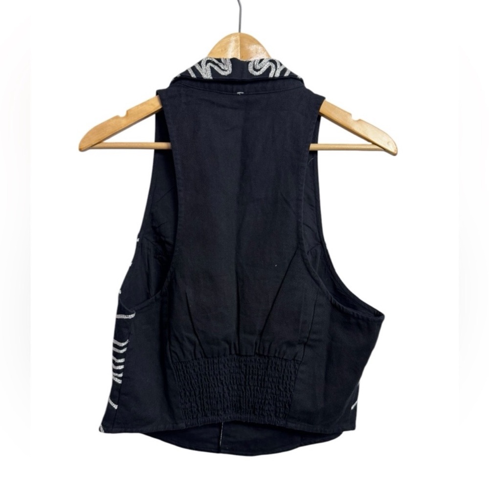 Free People Black Halter Embroidered Camisole with White Detailing - Picture 5 of 7